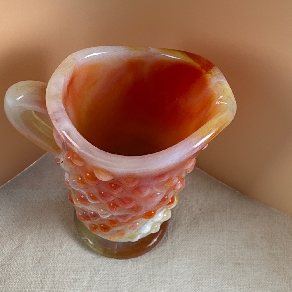 Vintage Kanawha Glass small Pitcher, Orange Hobnail glass - Picture 5 of 12